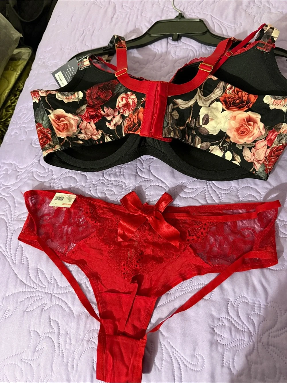 Cacique Red Floral Underwire Bra with Matching Red Lace Thong